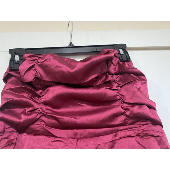 Selfie Leslie Mini Dress Sz XL Plum Strapless Tied Back Layer Frill Hem Ruched - Picture 6 of 16